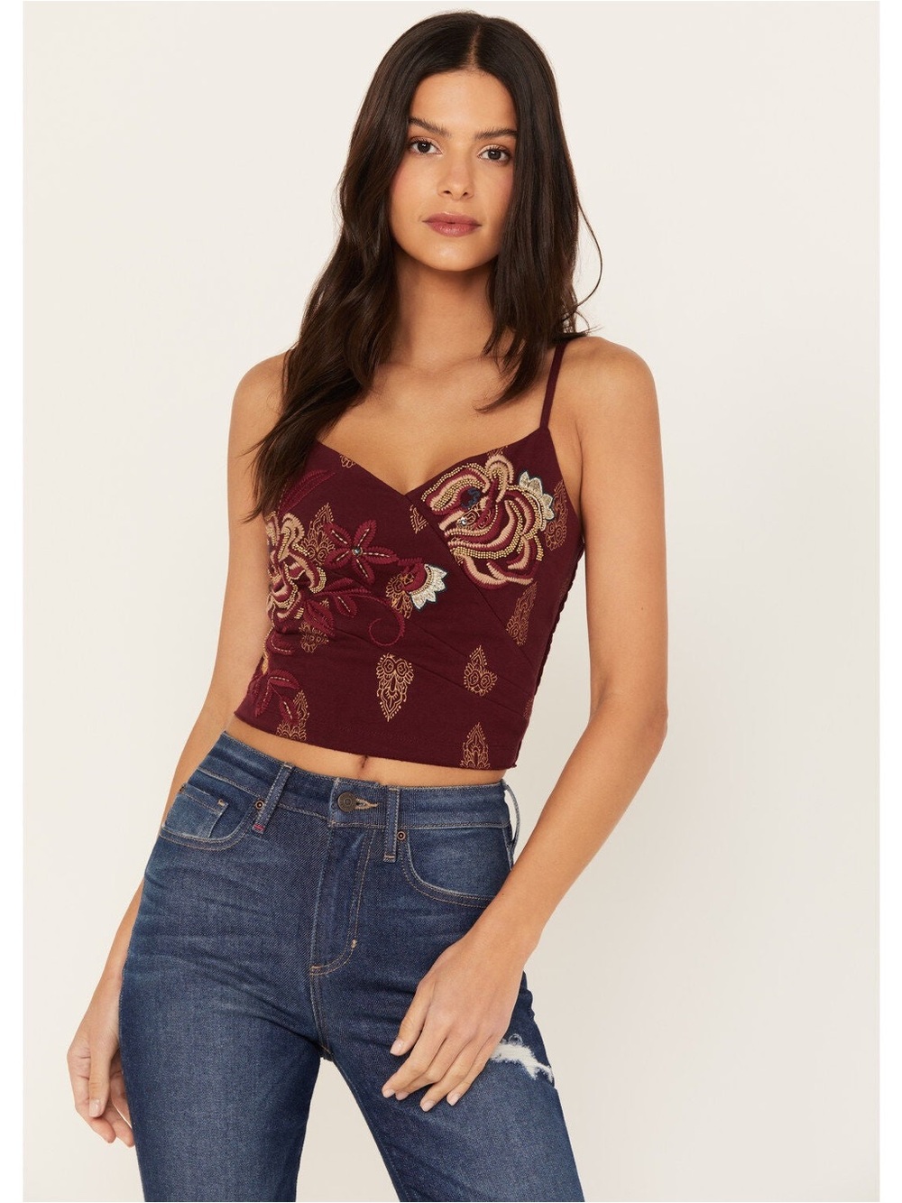 NWOT IDYLLWIND WOMEN'S JESSAMINE EMBROIDERED SMOCKED BACK CROP TOP - size XS